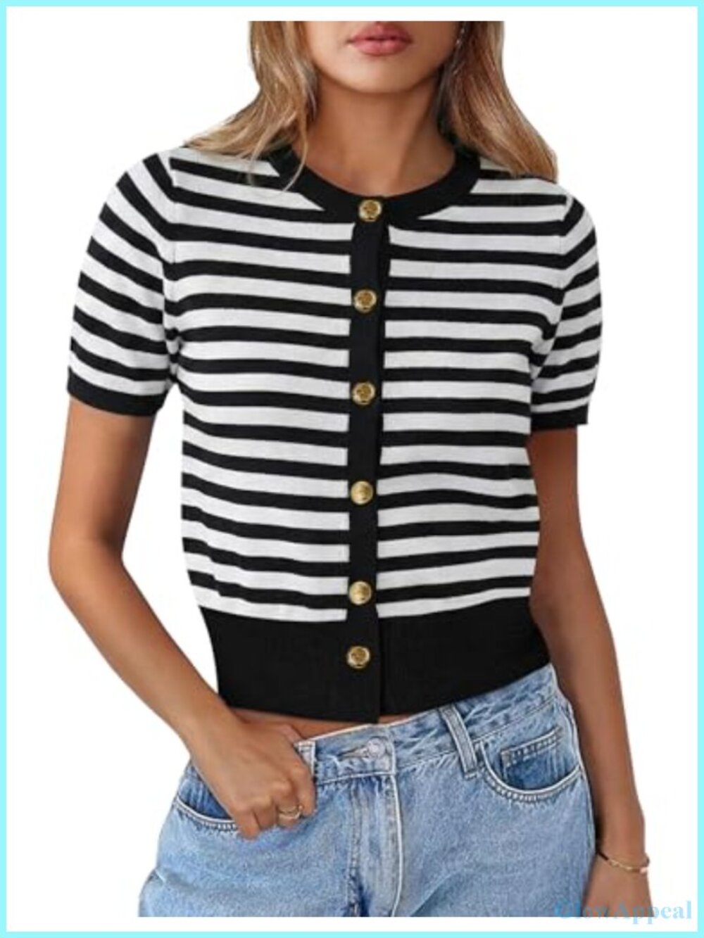 Women's Short Sleeve Knit Cardigan, Button Down Crop Sweater